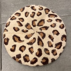 Leopard Print Cashmere Mohair Beret New